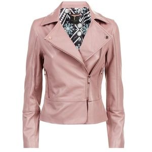 Ted Baker Leather Lizia Biker Jacket - Coral